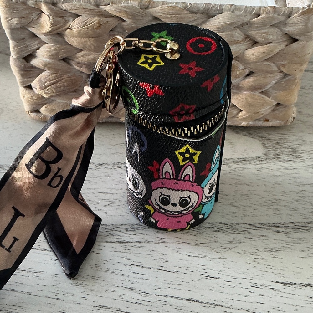 Designer-Inspired Black Multicolor Novelty Cylinder Bag Charm